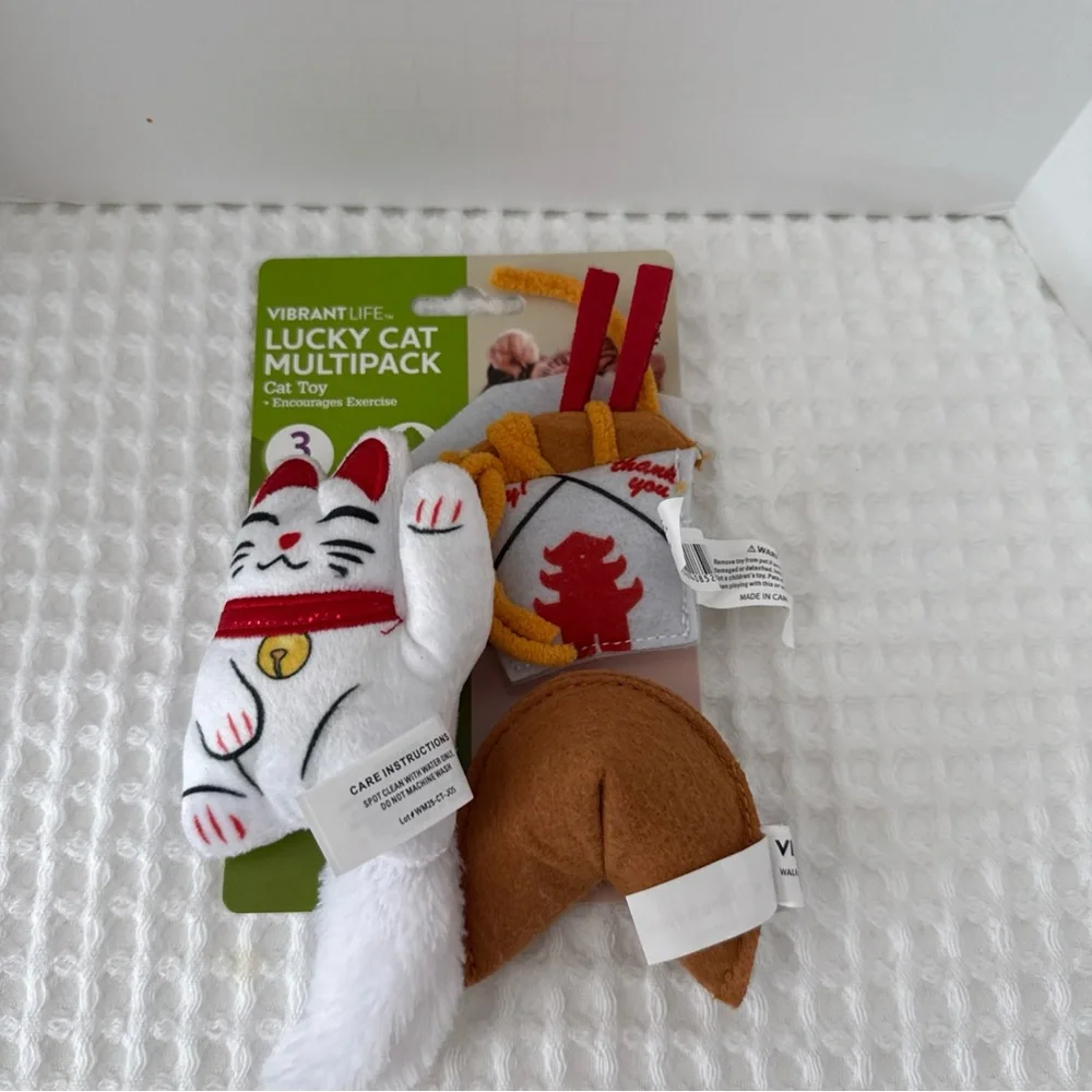Vibrant Lucky Cat Toy Multipack - White, Red, Brown